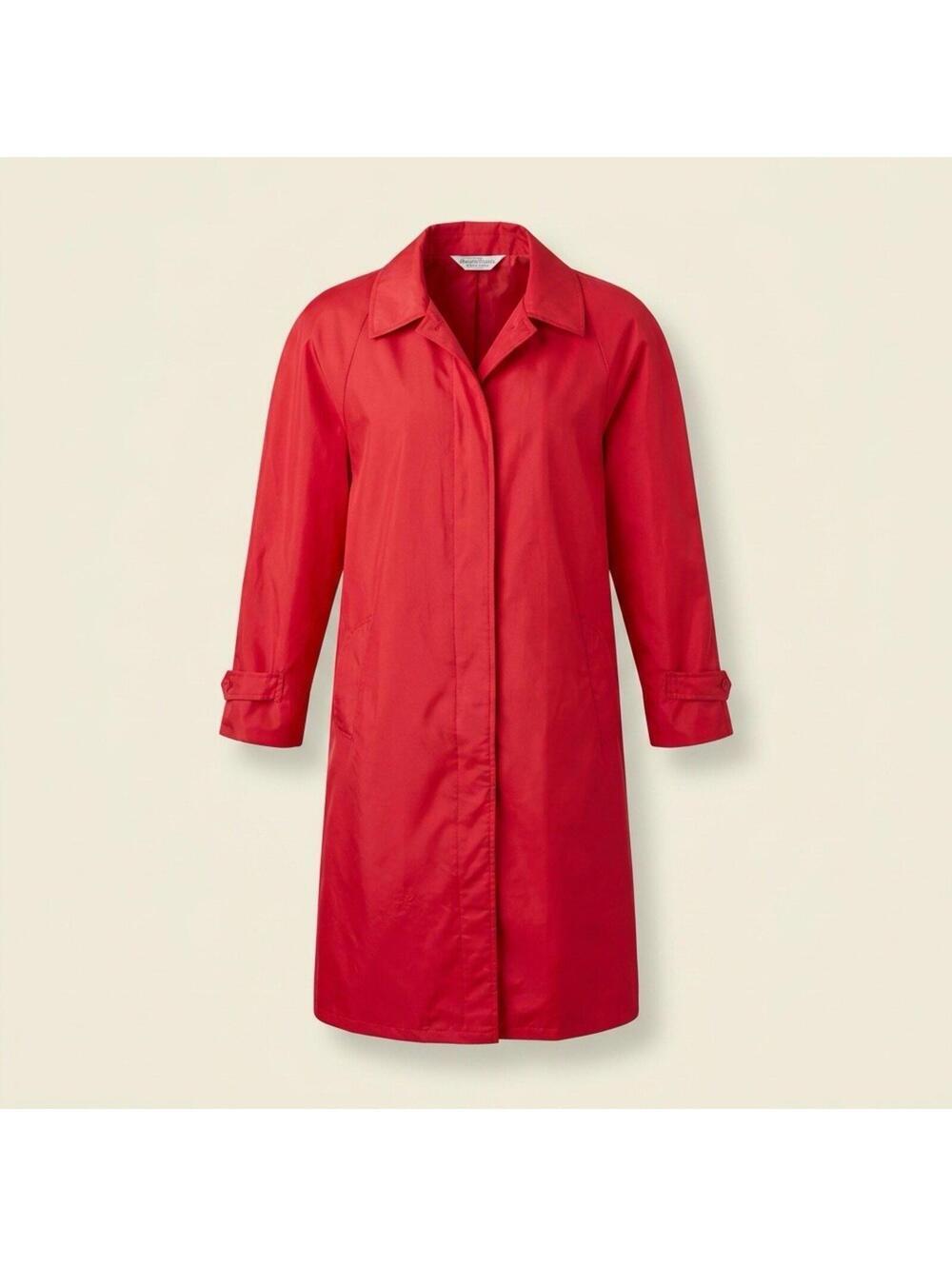 Vtg Forecaster of Boston Trench Coat Red Single Breasted Mod Long Jacket Sz 8-10